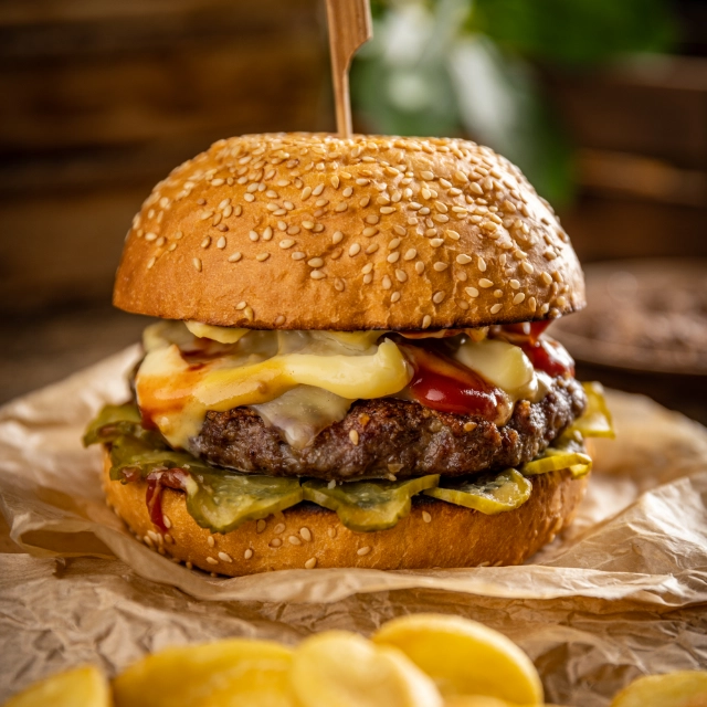 Hamburger mit Käse und Speck